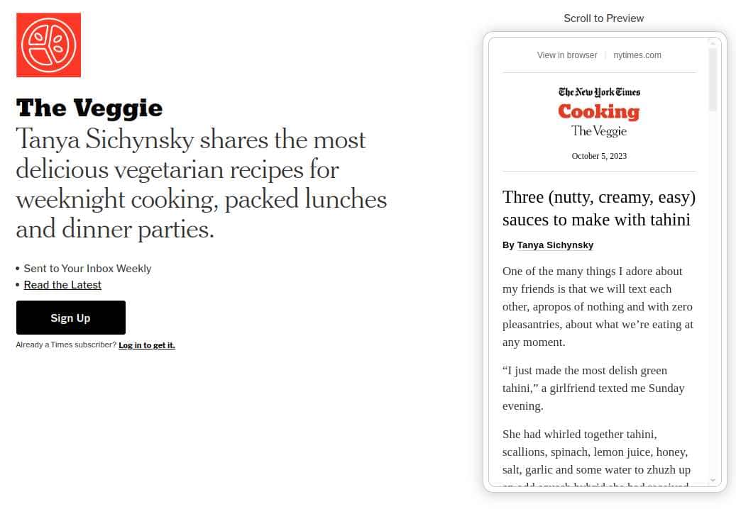 The Veggie, a Food newsletter